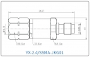 YX-2.4/SSMA-JKG01 Коаксиальный RF-адаптер с разъемом 2.4 мм (штекер) и  SSMA (гнездо)