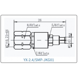 YX-2.4/SMP-JKG01 Коаксиальный RF-адаптер с разъемом 2.4 мм (штекер) и  SMP (гнездо)