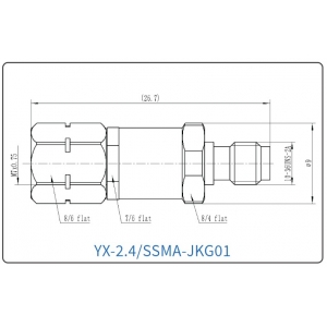 YX-2.4/SSMA-JKG01 Коаксиальный RF-адаптер с разъемом 2.4 мм (штекер) и  SSMP (гнездо)