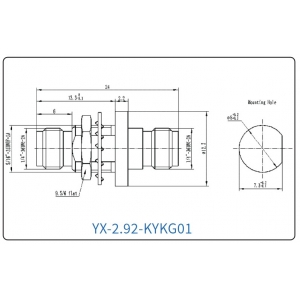YX-2.92-KYKG01 Коаксиальный RF-адаптер с круглым фланцем и с разъемом 2.4 мм (гнездо-гнездо)