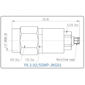 YX-2.92/SSMP-JKG01 Коаксиальный RF-адаптер с разъемом 2.92 мм (штекер) и  SSMP (гнездо)
