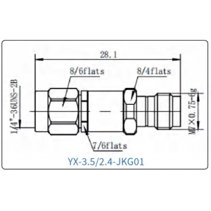 YX-3.5/2.4-JKG01 Коаксиальный RF-адаптер с разъемом 3.5 мм (штекер) и  2.4 мм (гнездо)